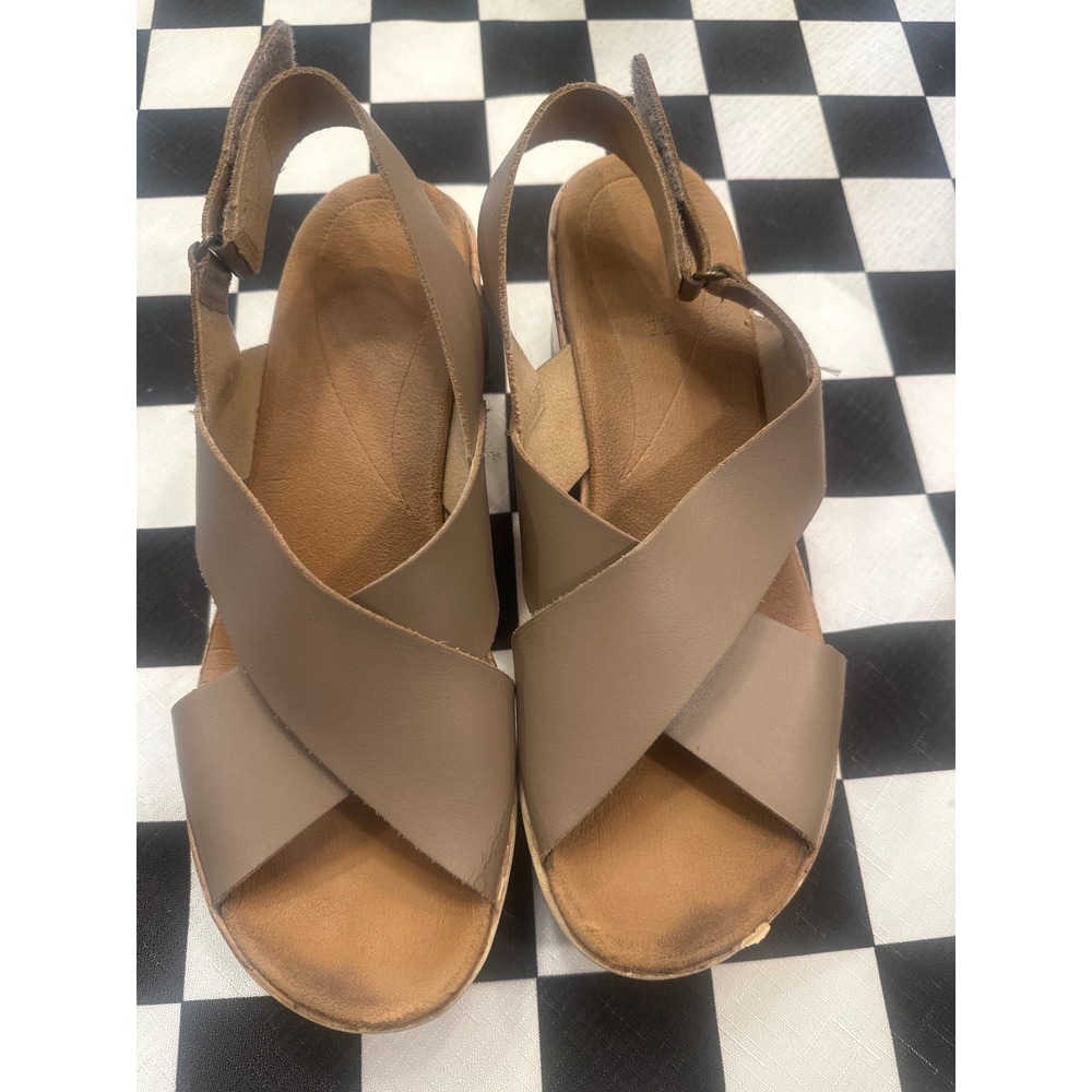 Clarks Petrina Selma Taupe Leather Cork Wedge Sandals Womens 10 reaf